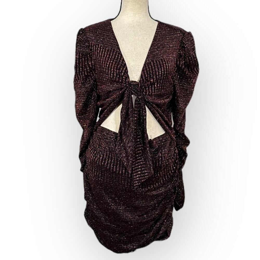 WAYF x Emma Rose Corvette Ruched Minidress Women's Med Black Metallic V-Neck - Picture 3 of 9